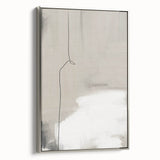 Framed minimalist wall art in silver frame, showcasing an abstract design with soft hues and geometric shapes, perfect for modern home decor.