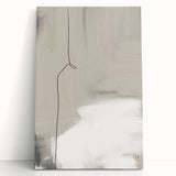 Abstract minimalist wall art design on stretched canvas, featuring soft pastel colors and geometric shapes, leaning against a neutral wall for a modern decor aesthetic. Ideal for enhancing contemporary living spaces.