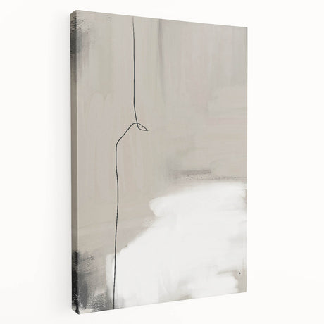 Abstract minimalist wall art on stretched canvas showcasing soft pastel colors and geometric shapes, viewed from the side, perfect for modern decor.