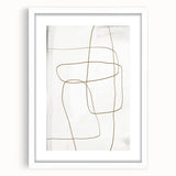 Abstract minimalist wall art framed with a white mat, showcasing geometric shapes and soft colors, perfect for modern home decor or office spaces.