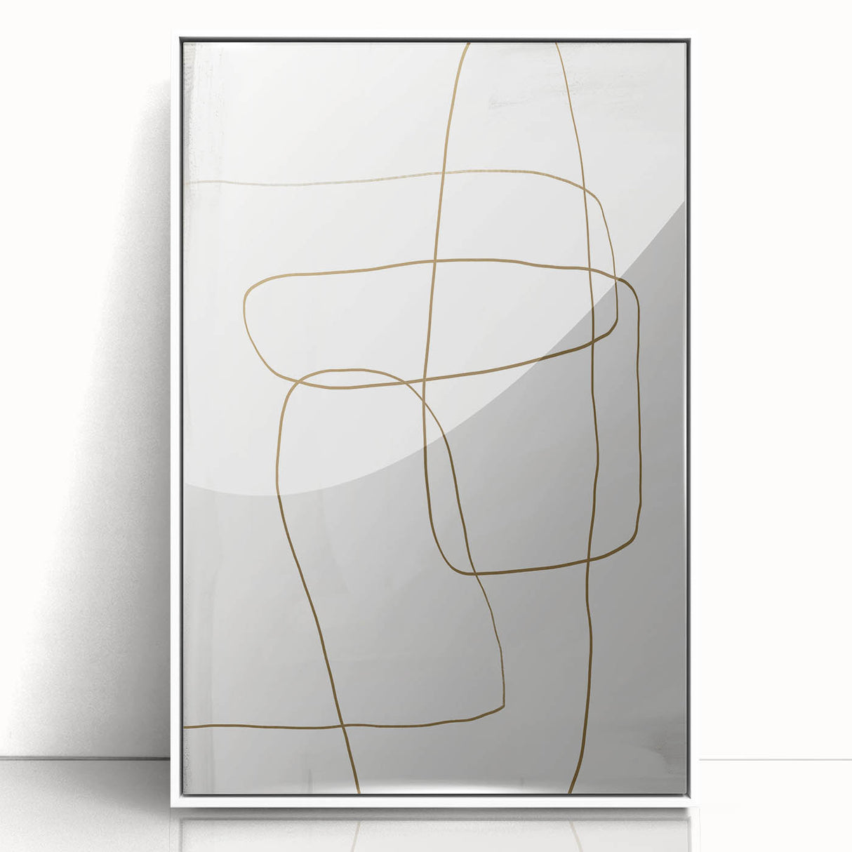 Framed acrylic abstract minimalist wall art in white, showcasing a sleek design with clean lines, perfect for modern decor accents in any room.