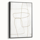 Framed abstract minimalist wall art featuring a black design on canvas, displayed in a stylish setting, ideal for modern home decor and artistic aesthetics.