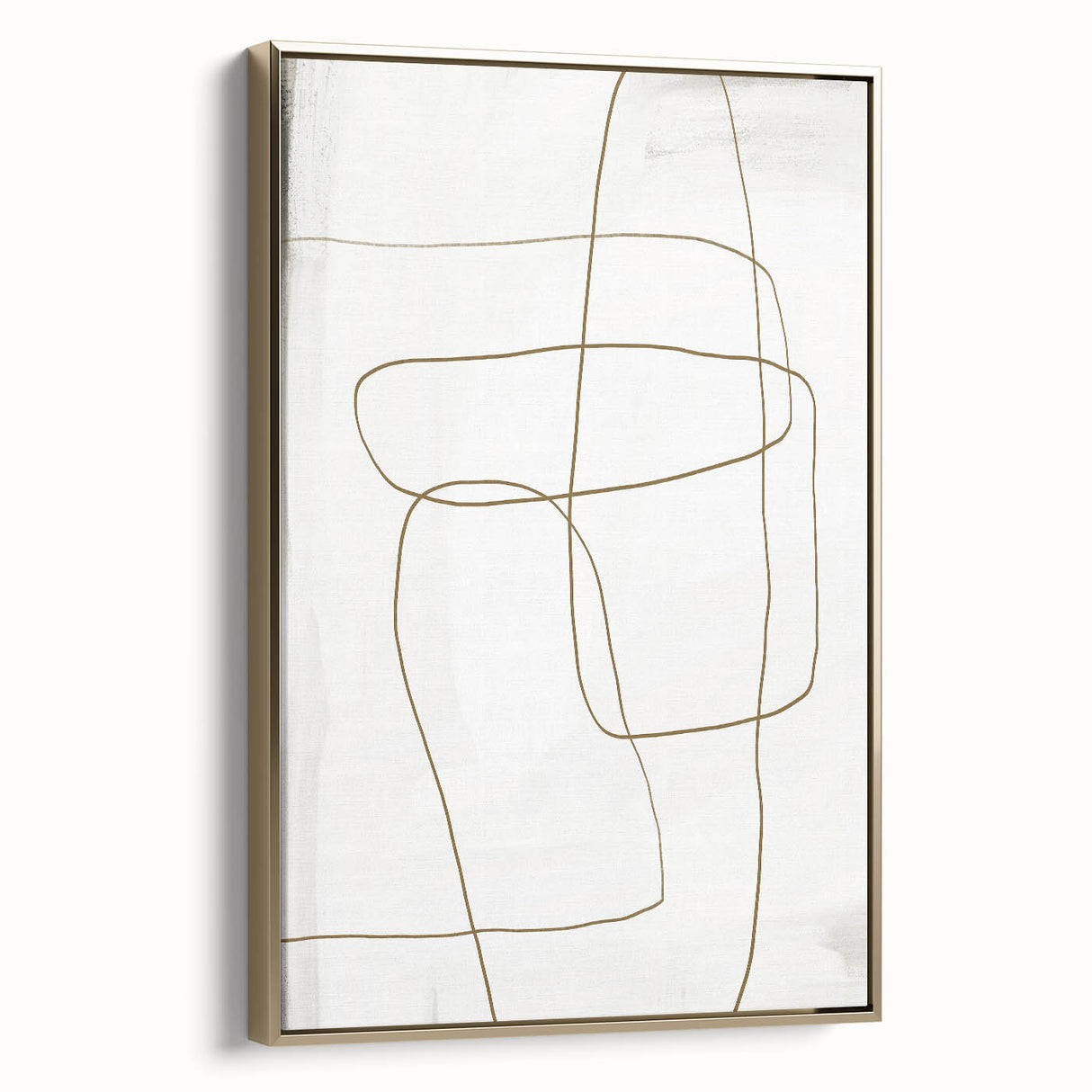 Framed minimalist abstract wall art featuring elegant gold accents, displayed in a stylish setting, perfect for modern home decor and interior design. Ideal for adding a touch of sophistication to any room.