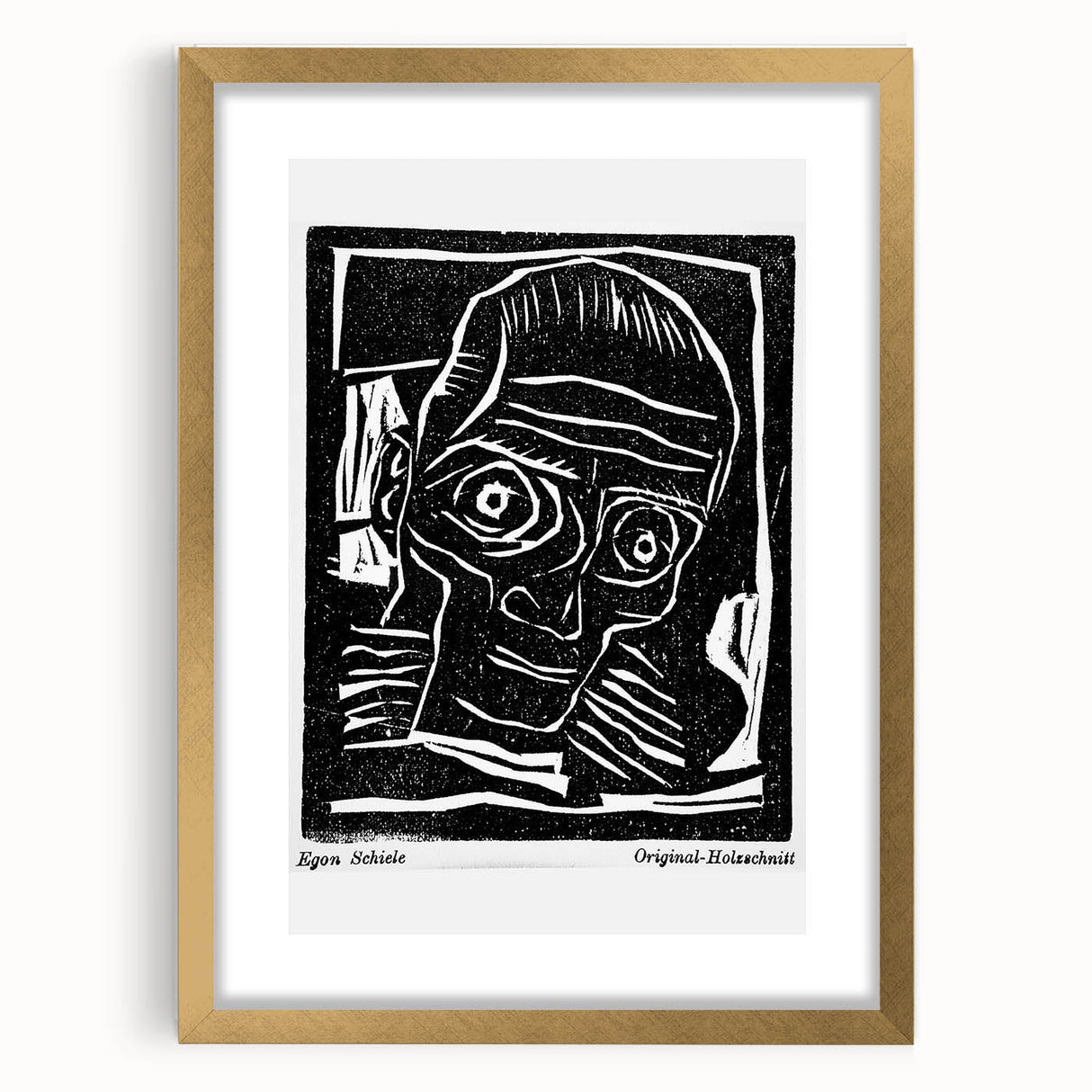 Vintage Expressionist Wall Art - Egon Schiele's Bold Woodcut Print