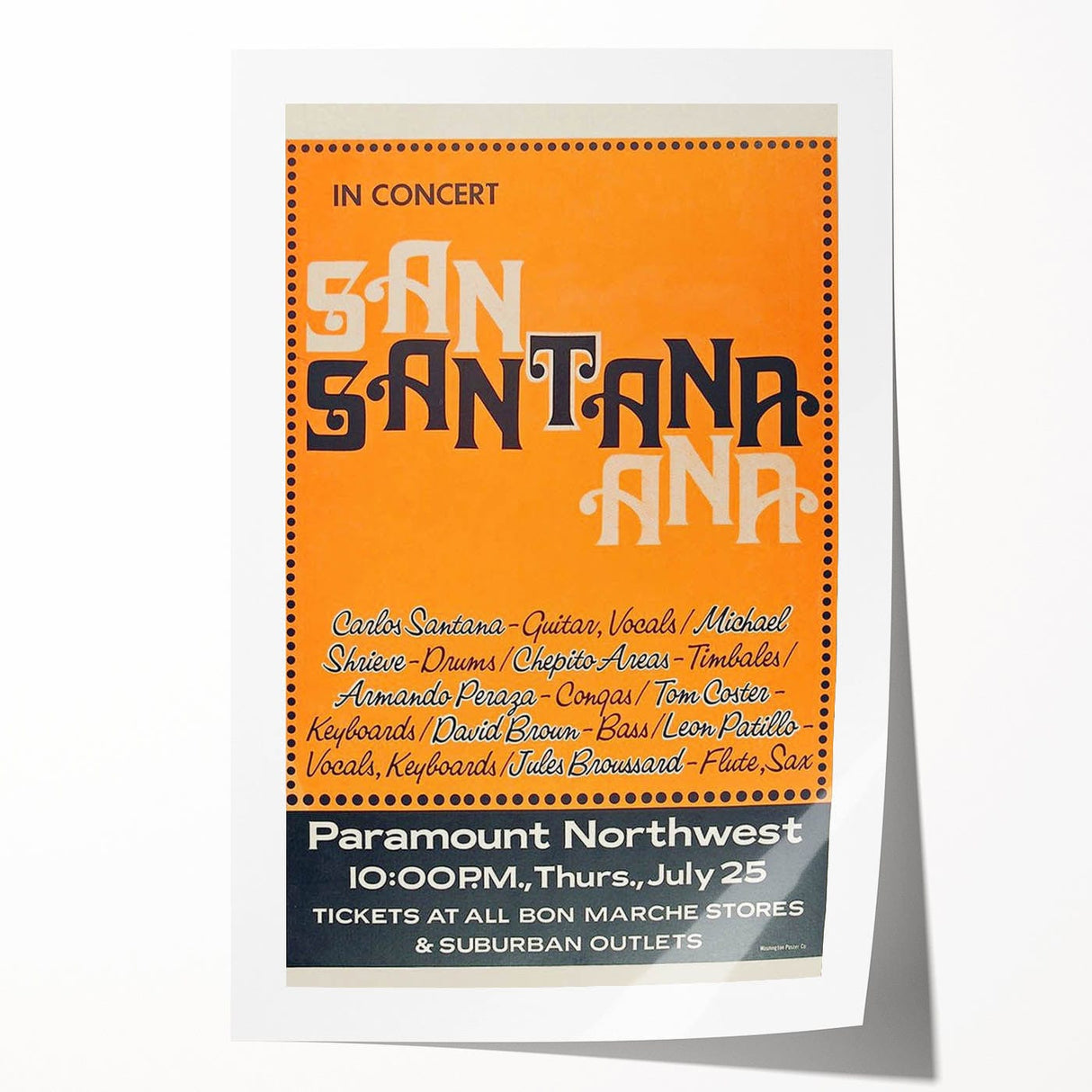 Santana 1970s Concert Poster - Paramount Northwest