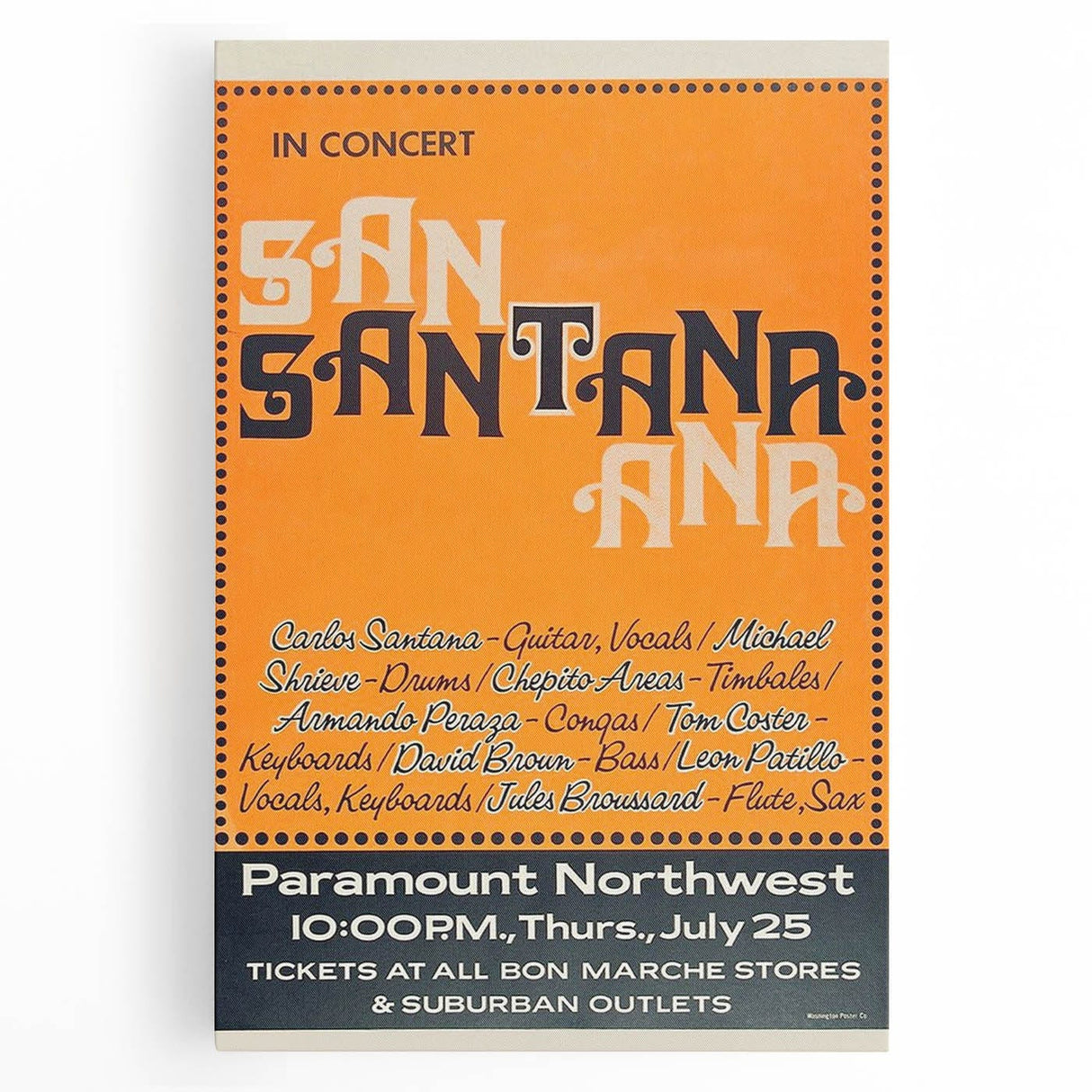 Santana 1970s Concert Poster - Paramount Northwest
