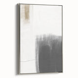 Framed abstract minimalist wall art in silver, showcasing a sleek design with geometric shapes, perfect for modern home decor. Side view highlights the frame's elegant finish.