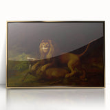 Romanticism Art: "A Lion Attacking a Stag" Wildlife Canvas Print