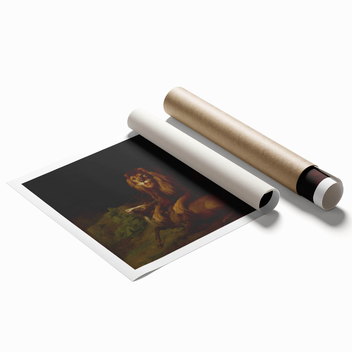 Romanticism Art: "A Lion Attacking a Stag" Wildlife Canvas Print