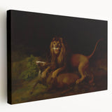 Romanticism Art: "A Lion Attacking a Stag" Wildlife Canvas Print