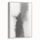 Abstract minimalist wall art featuring a sleek white canvas with geometric shapes, elegantly framed and displayed from a side view, perfect for modern decor.