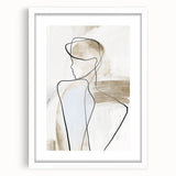 Abstract minimalist wall art framed in white with a mat, showcasing geometric shapes and soft color tones, perfect for modern home decor or office spaces.