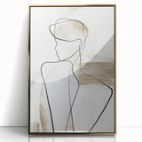 Abstract minimalist wall art featuring a framed acrylic design with gold accents, showcasing a modern aesthetic suitable for contemporary decor. The artwork is elegantly displayed, emphasizing its sleek lines and sophisticated color palette, perfect for enhancing living spaces.