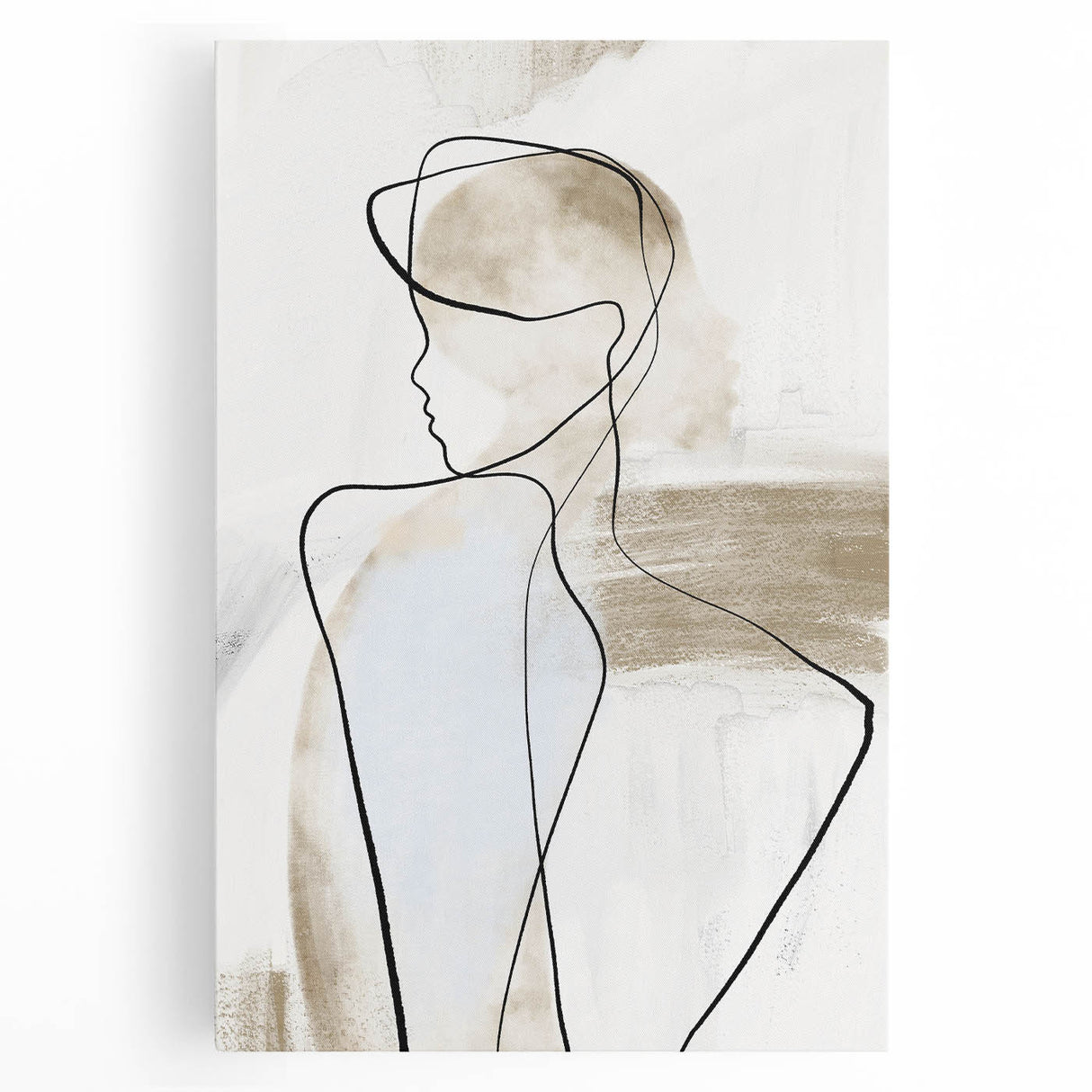 Abstract minimalist wall art on stretched canvas, showcasing soft pastel colors and geometric shapes, perfect for modern home decor and enhancing any living space.