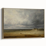 Romanticism Art: "Plowed Field and Village" Landscape Canvas Print