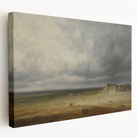 Romanticism Art: "Plowed Field and Village" Landscape Canvas Print