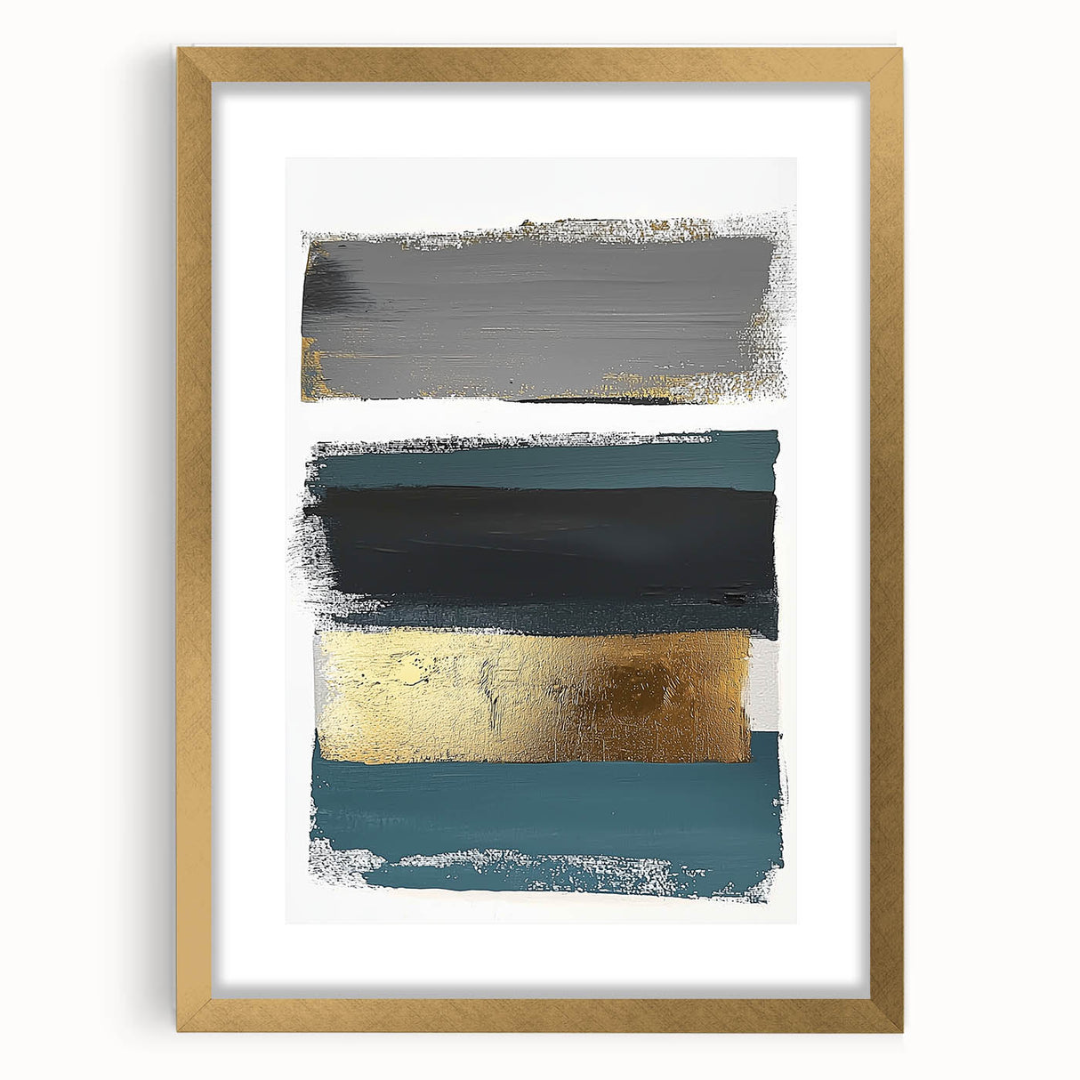 Abstract minimalist art print framed with a matte finish in a gold frame, showcasing elegant geometric shapes and soft colors, perfect for modern home decor.