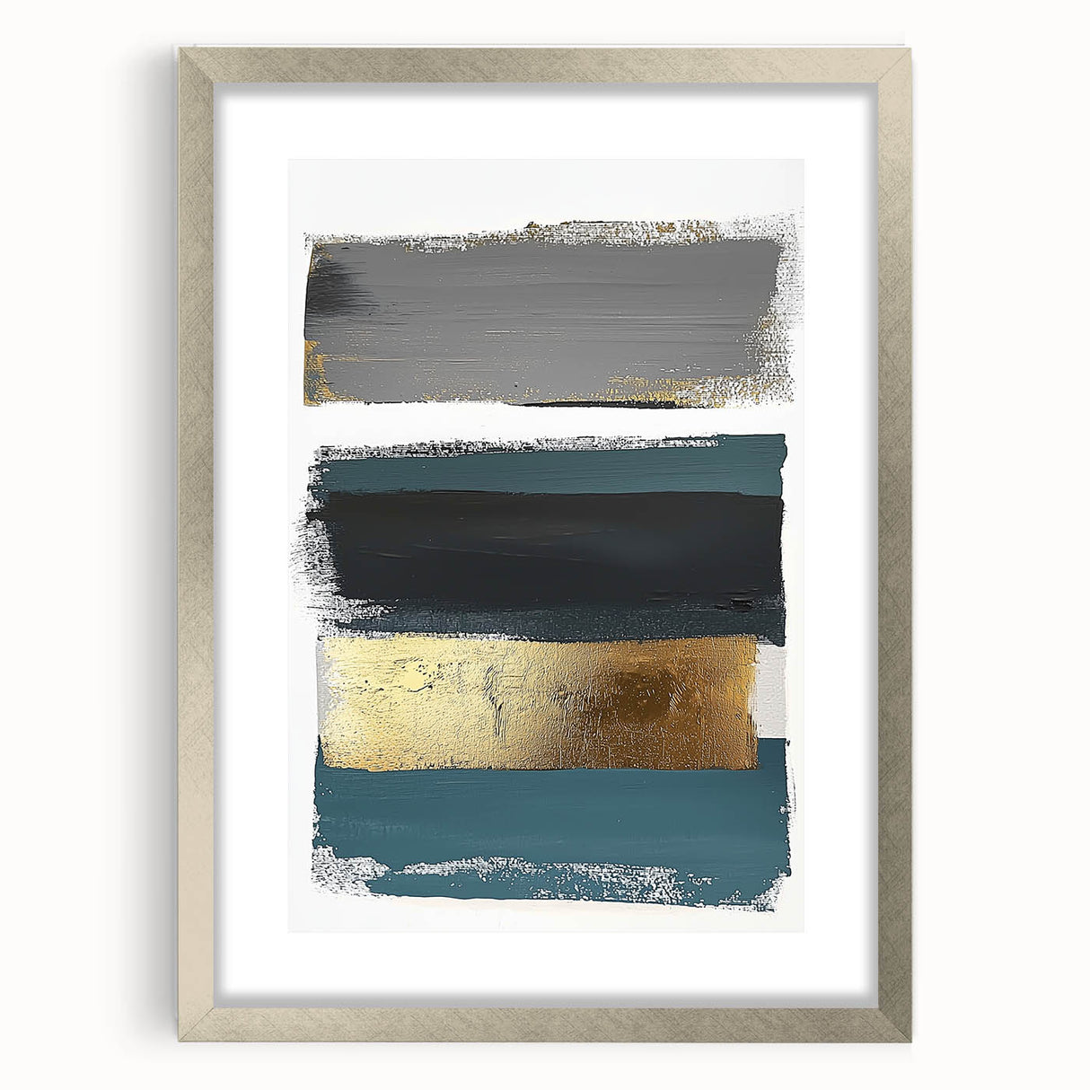Minimalist silver frame displaying an abstract artwork with a textured mat, designed to enhance modern decor aesthetics, ideal for contemporary living spaces.
