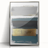 Framed acrylic wall art design featuring a minimalist abstract composition with silver accents, perfect for modern home decor. The artwork showcases a sleek front view ideal for enhancing contemporary interior spaces.