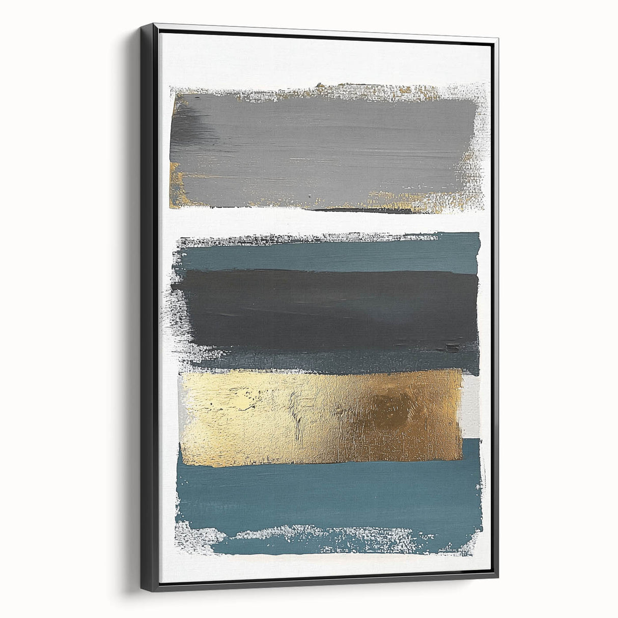Framed minimalist abstract canvas artwork showcasing a sleek black design from a side view. Ideal for modern home decor, enhancing any interior space with elegance.