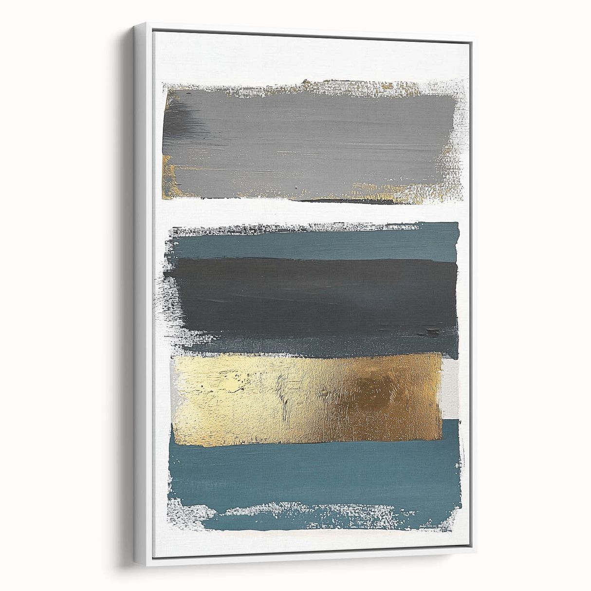 Minimalist abstract framed canvas artwork featuring soft white tones and subtle geometric patterns, displayed in a stylish side view to enhance modern decor.