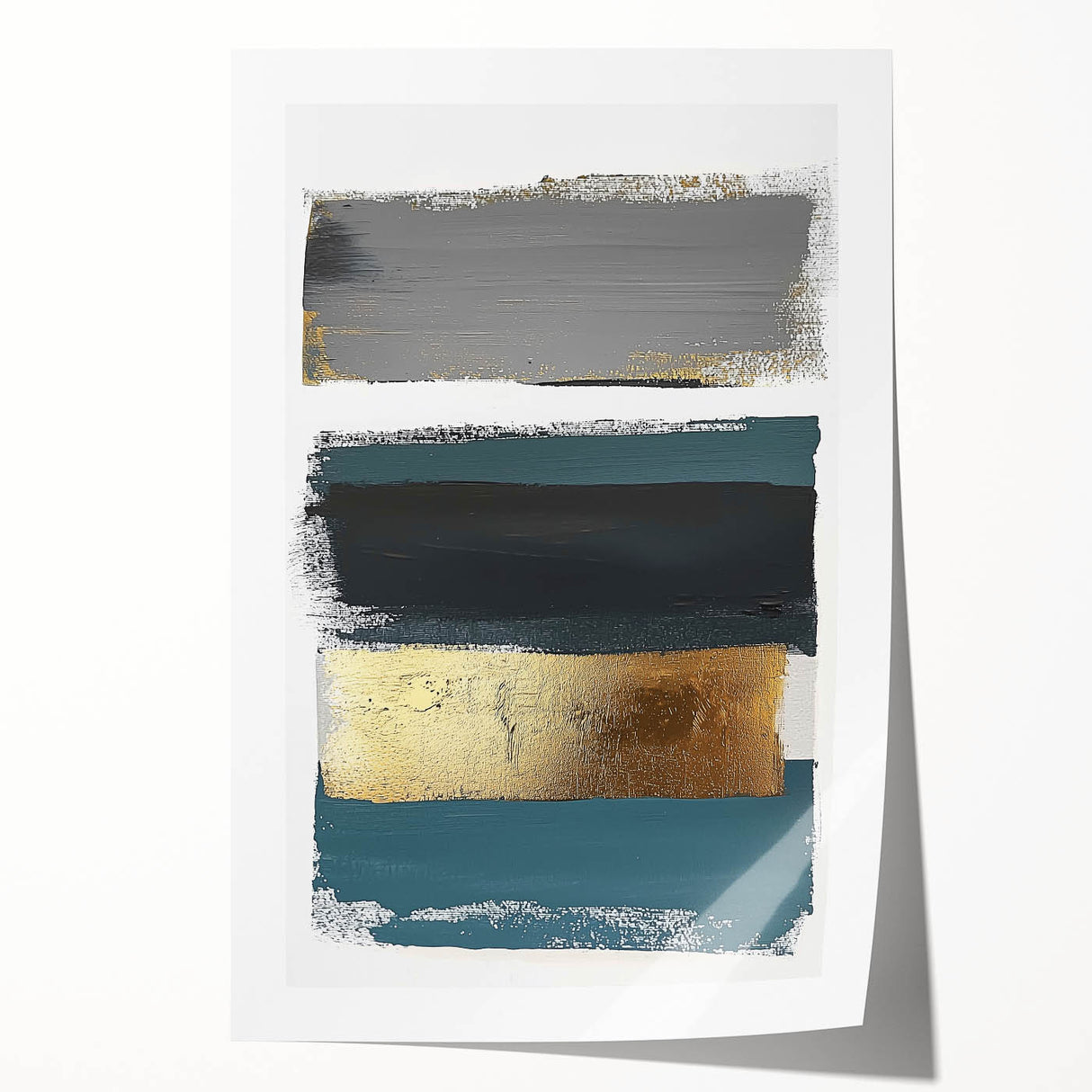 Abstract minimalist rolled print showcasing a blend of soft colors and geometric shapes, elegantly packaged in a protective cardboard tube for easy display.