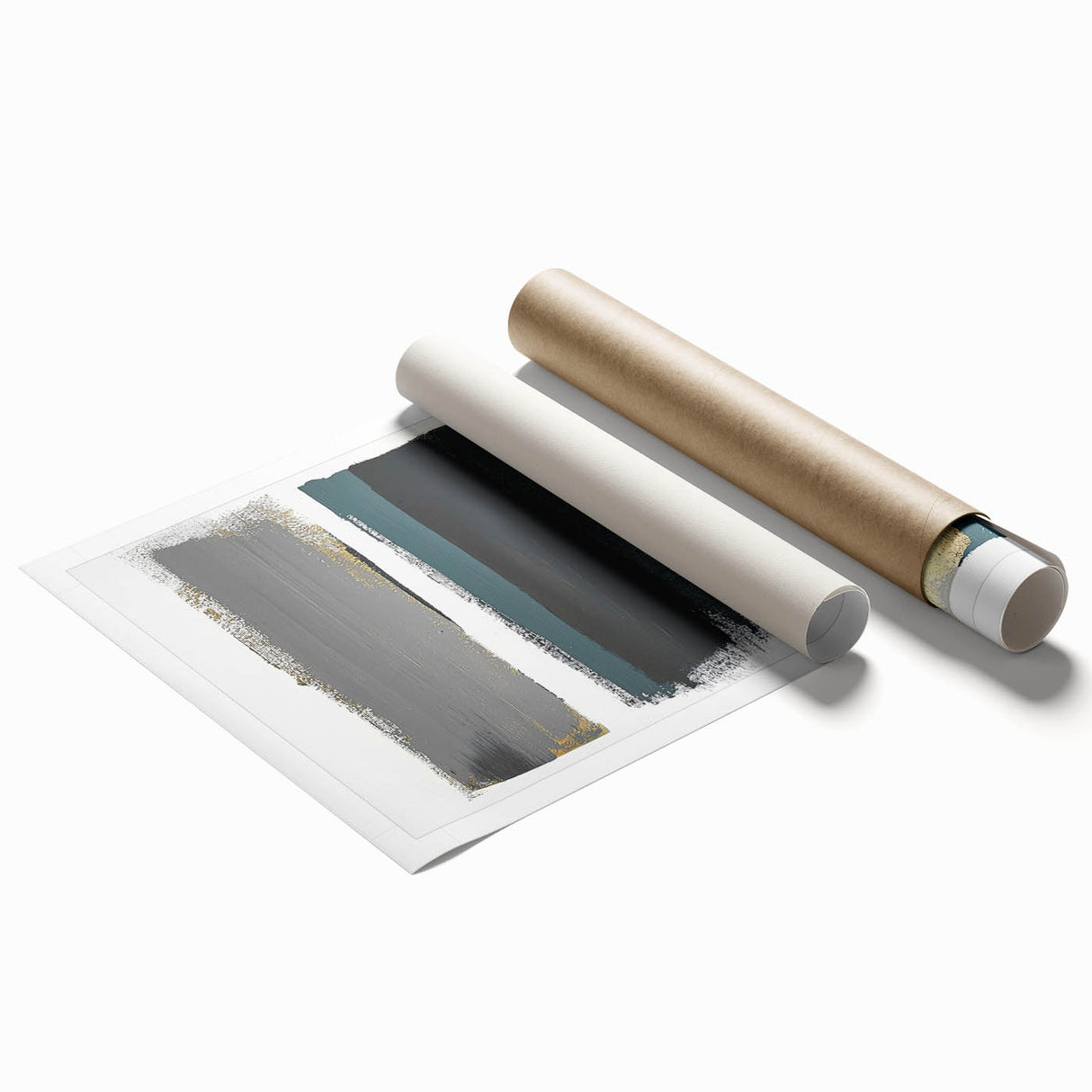 Abstract minimalist rolled print featuring soft pastel colors and geometric shapes, ideal for modern home decor. Packaged neatly in a protective tube.