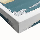 Close-up of a minimalist abstract stretched canvas artwork showcasing vibrant colors and geometric shapes, perfect for modern home decor and artistic enhancement.