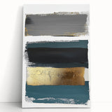 Minimalist stretched canvas artwork featuring an abstract design in soothing earth tones, elegantly leaning against a wall, ideal for modern home decor.