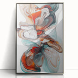 Framed acrylic abstract artwork with minimalist silver design, showcasing fluid shapes and subtle gradients, ideal for modern home decor in stylish interiors.