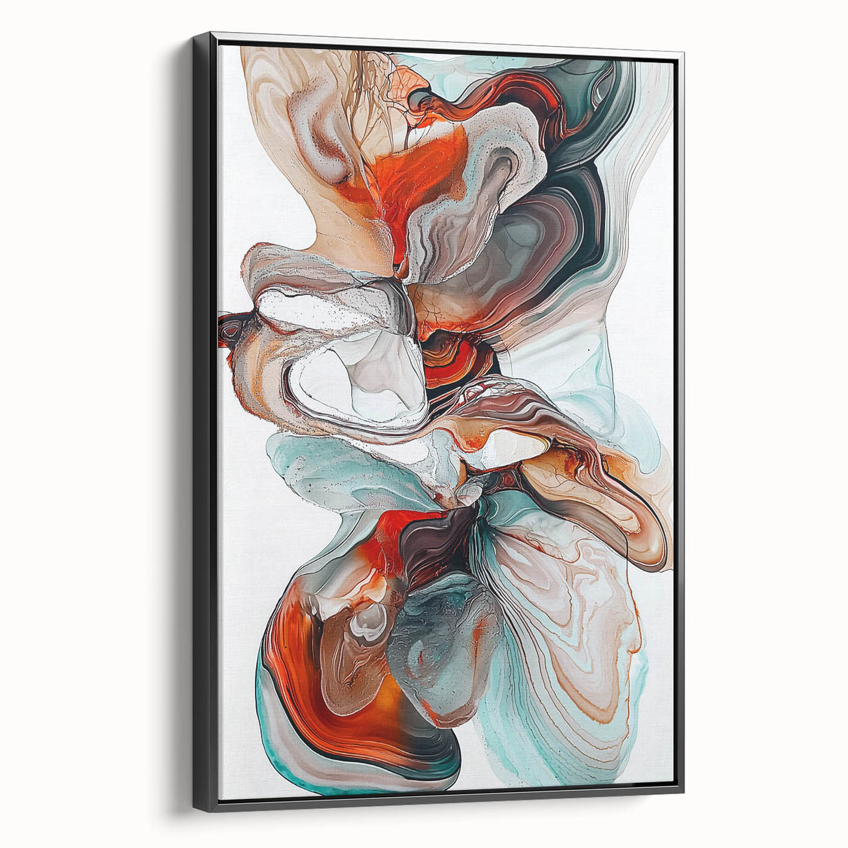 Framed minimalist black abstract canvas artwork displaying a sleek side view, perfect for modern home decor and artistic interiors. Ideal for enhancing contemporary spaces.