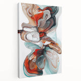 Abstract minimalist stretched canvas artwork showcasing soft earth tones and geometric shapes, ideal for modern home decor. Side view highlights its depth and quality.