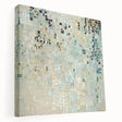 Side view of a stretched canvas showcasing an abstract minimalist design with soft color gradients in blues and greens, perfect for contemporary home decor.