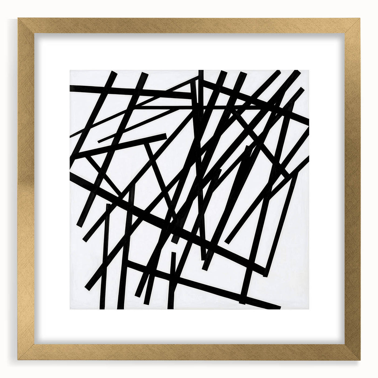 Minimalist gold-framed abstract art print showcasing soft pastel colors and geometric shapes, perfect for modern home decor in a stylish setting.