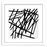 Abstract minimalist framed artwork showcasing a white mat, featuring geometric shapes in soft pastel colors on a clean backdrop, perfect for modern decor.