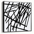 Framed minimalist abstract canvas artwork in black, showcasing a sleek side view with clean lines, perfect for modern home decor or office spaces.