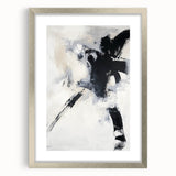 Minimalist silver-framed abstract art print with a white mat, showcasing modern design elements. Perfect for contemporary decor and elegant interiors.