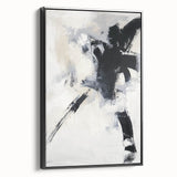 Framed minimalist black abstract canvas artwork showcasing a sleek side view, perfect for modern home decor. Ideal for enhancing contemporary living spaces.