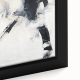 Close-up of an abstract minimalist framed canvas artwork, showcasing soft pastel colors and fluid shapes, perfect for modern home decor. The elegant design adds a contemporary touch to any room, enhancing aesthetic appeal.