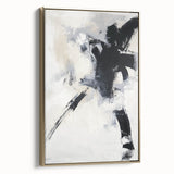 Abstract minimalist framed canvas artwork showcasing a gold and white color scheme, displayed in a modern setting. The piece emphasizes clean lines and contemporary design, perfect for enhancing interior decor.