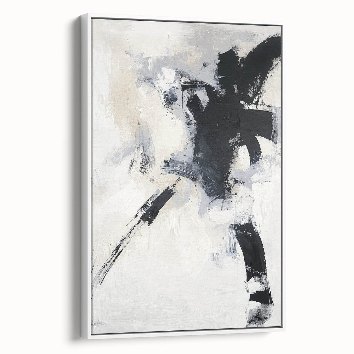 Abstract minimalist framed canvas artwork showcasing a white background with subtle geometric patterns, ideal for modern home decor. Perfect for enhancing contemporary interiors.
