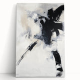 Abstract minimalist stretched canvas artwork featuring soft pastel colors, leaning against a neutral-colored wall, adding a serene touch to modern decor.