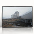 Framed acrylic artwork showcasing a detailed landscape of a castle, with a sleek black frame and glossy finish, perfect for enhancing home decor.