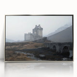 Framed acrylic artwork showcasing a stunning landscape with a castle, featuring silver accents and a modern design, ideal for home decor enhancement.