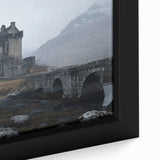 Framed canvas artwork showcasing a vibrant landscape with a majestic castle, surrounded by lush greenery and a clear blue sky, perfect for home decor.