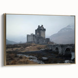 Framed canvas artwork showcasing a picturesque castle landscape with a gold frame, perfect for enhancing home decor. Ideal for art enthusiasts and collectors.