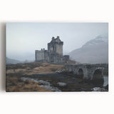 Stretched canvas artwork featuring a vibrant landscape of a castle surrounded by lush greenery and a clear blue sky, perfect for home decor and art enthusiasts.