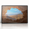 Framed acrylic artwork showcasing a stunning cave landscape with vibrant colors and intricate details, set against a sleek black frame. Ideal for modern decor.