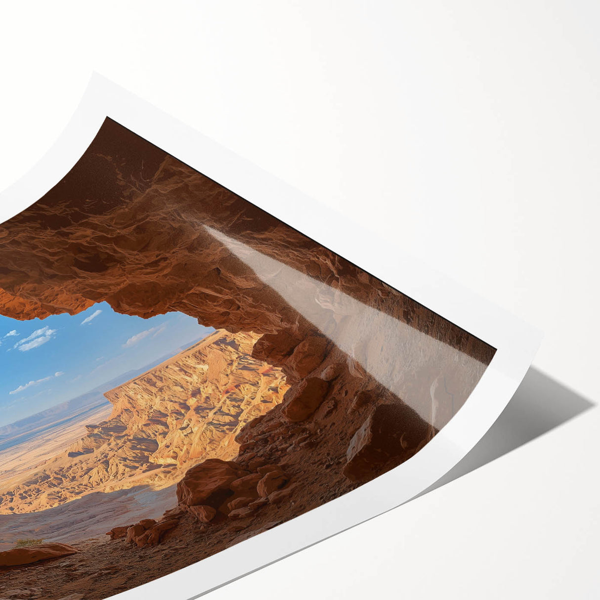 Vibrant rolled canvas print showcasing a stunning landscape featuring intricate cave formations and earthy colors, perfect for enhancing home decor with a natural touch.