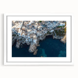 Framed landscape artwork showcasing dramatic cliffs with a white mat, designed for elegant home decor. Ideal for nature lovers seeking a serene atmosphere.
